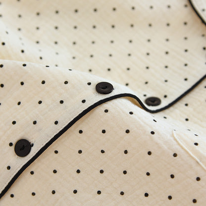 2025 Spring and Autumn New Women's Pajama Set 100%cotton crepe long-sleeved trousers two-piece polka dot cute home wear thin set.