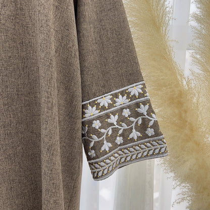 Floral Stickerei Muslimischen Abaya für Frauen Eid Kleid Marokko Ramadan Spitze-up Abayas Kaftan Islam Vestidos Dubai Arabischen Lange robe