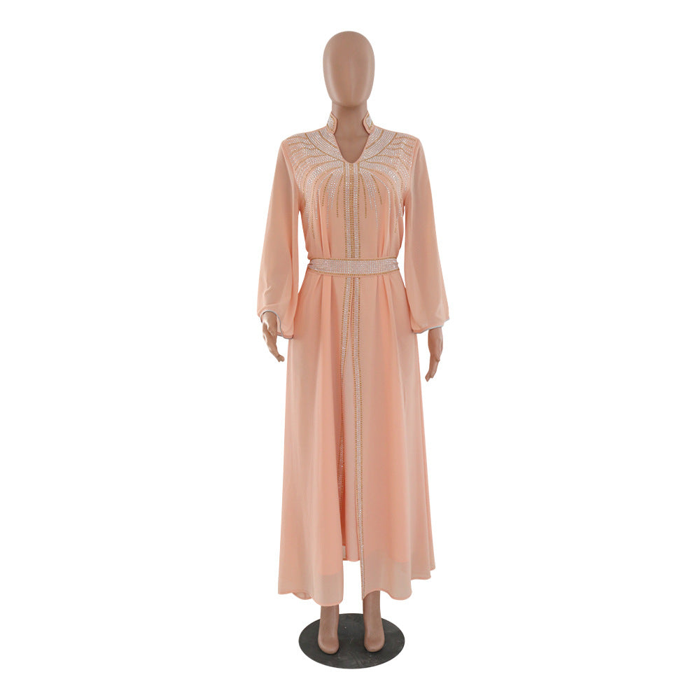 Marokko Party Kleid Frauen Muslimischen Abaya Stehkragen Mode Dubai Abayas Diamant Kaftan Elegante Robe Vestidos Türkei Kleid