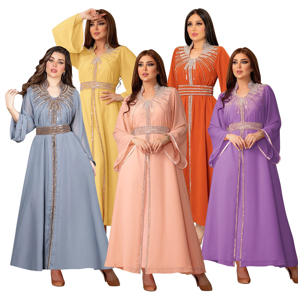 Marokko Party Kleid Frauen Muslimischen Abaya Stehkragen Mode Dubai Abayas Diamant Kaftan Elegante Robe Vestidos Türkei Kleid.