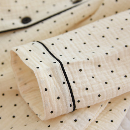 2025 Spring and Autumn New Women's Pajama Set 100%cotton crepe long-sleeved trousers two-piece polka dot cute home wear thin set