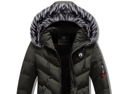 Male Solid Cotton Outwear Coats Men's Thick Fleece Winter Jacket Fashion Fur Hooded Warm Cooton Parka Windbreaker Plus Size 6XL.