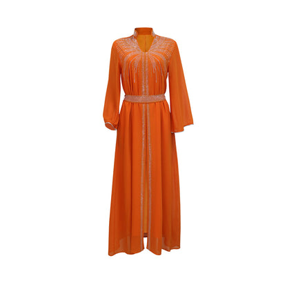 Marokko Party Kleid Frauen Muslimischen Abaya Stehkragen Mode Dubai Abayas Diamant Kaftan Elegante Robe Vestidos Türkei Kleid