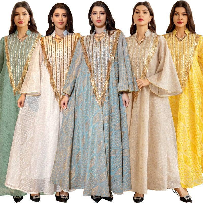 Marokko Party kleid für Frauen muslimische Abaya Mesh Pailletten Jalabiya Dubai Abayas Kaftan Abaya Islam Vestidos arabische lange Robe Herbst.