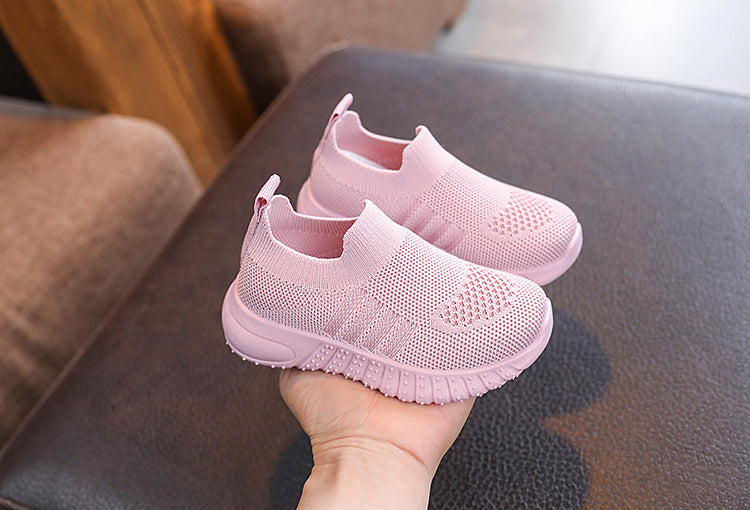 Kids Spring and Autumn Striped Knitted Sneakers Tennis Casual Shoes Children Breathable Girls Boys Slip-on Running Sports Shoes.