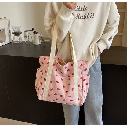 Strawberries Corduroy Handbag Sweet Women's Bag Fashionable Versatile Shoulder Bag Beautiful Simple Commuter Women's Tote Bags.