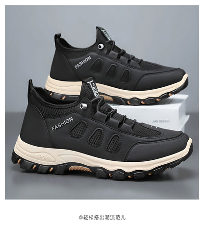 Men Soft Hiking Shoes Summer Breathable Mesh Sneakers Light Black Hike Footwear Walking Shoes Outdoor Shoes Climbing Shoe Male
