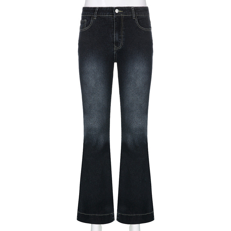 Vintage Y2K Flared Jeans Retro Button-up Low Rise Casual Denim Hose Harajuku 2000er Jahre Hose Basic Aesthetic Mom