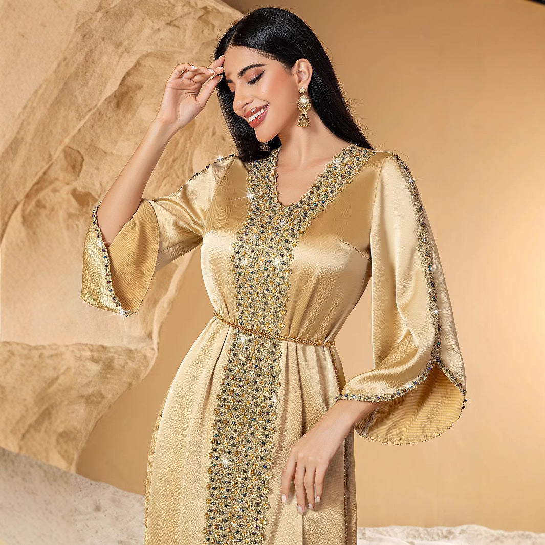 Eid Muslim Kleid für Frauen Ramadan Jalabiya Spitze Diamant Party Kleider Abaya Lange Robe Marokko Dubai Kaftan Vestidos Largos 2025.