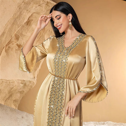 Eid Muslim Kleid für Frauen Ramadan Jalabiya Spitze Diamant Party Kleider Abaya Lange Robe Marokko Dubai Kaftan Vestidos Largos 2025.