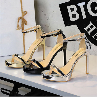 Luxury Women 11 cm Heels Sandals Women pumps Peep Toe High Heels Patent leather Stiletto Lady Sandals Summer Shoes Platform Heel.