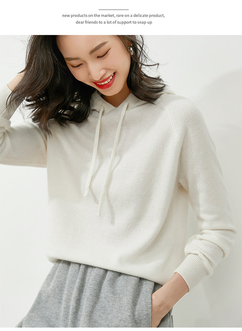 Women's Autumn and Winter New Casual Hoodies Sport Loose Hooded Knitted Hoodie Pullover Sweater