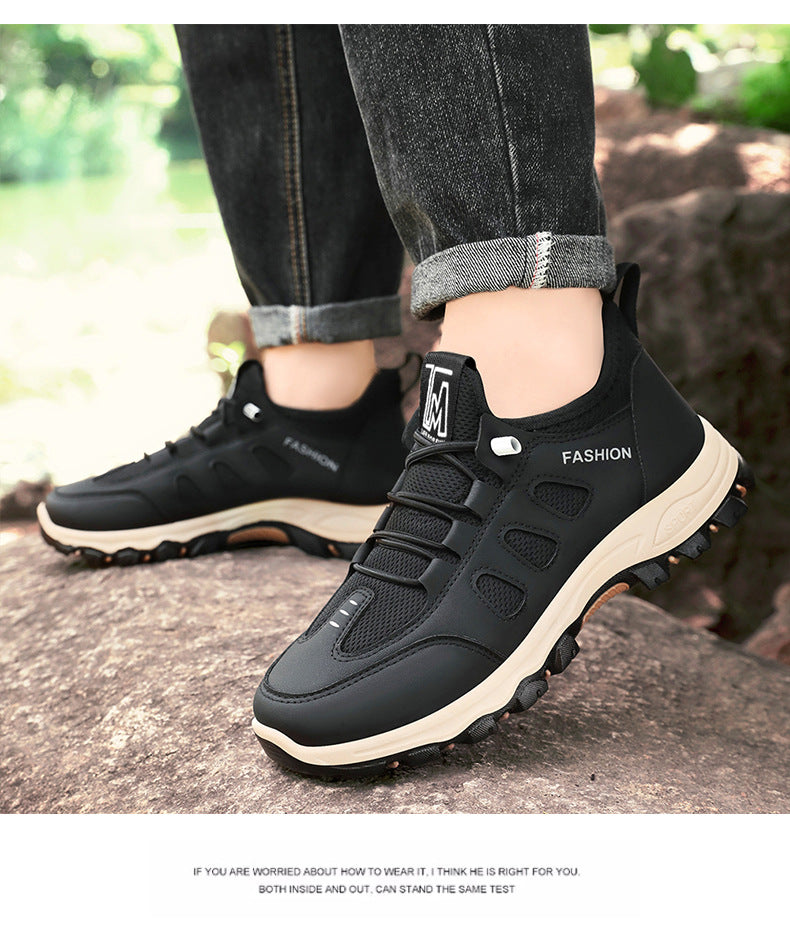 Men Soft Hiking Shoes Summer Breathable Mesh Sneakers Light Black Hike Footwear Walking Shoes Outdoor Shoes Climbing Shoe Male