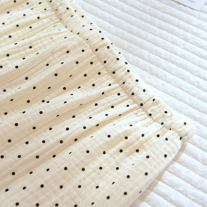 2025 Spring and Autumn New Women's Pajama Set 100%cotton crepe long-sleeved trousers two-piece polka dot cute home wear thin set