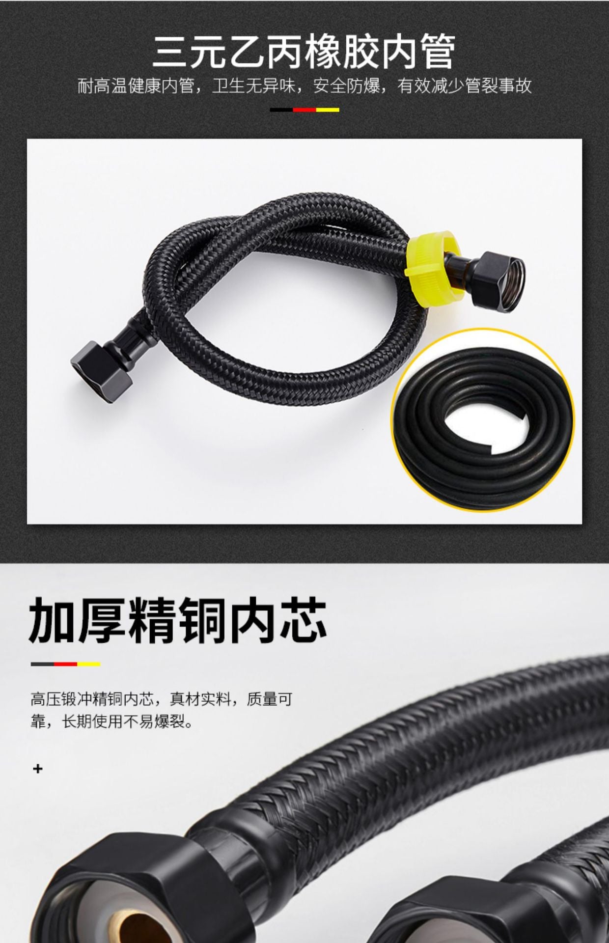 30/40/60/80cm Nylon Braided Water Inlet Hose Black Faucet Heater Pipe Toilet Connection Cold Hot Mixer Inlet Pipe Kitchen