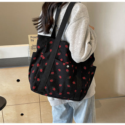 Strawberries Corduroy Handbag Sweet Women's Bag Fashionable Versatile Shoulder Bag Beautiful Simple Commuter Women's Tote Bags.