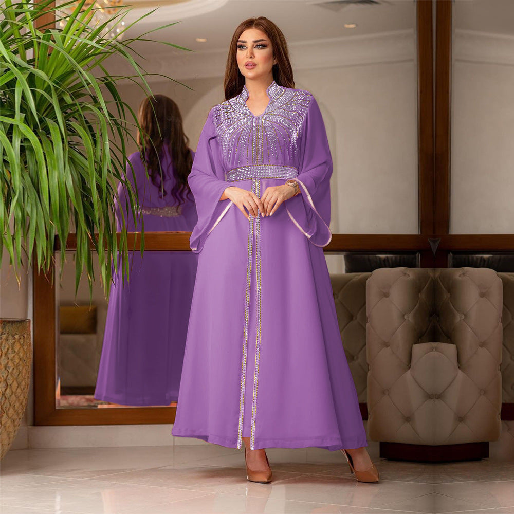 Marok kanis che Kaftan Frauen Mode Diamant mit Gürtel Chiffon Kleid Eid Ramadan arabische Robe Islam Luxus Party muslimische Kleider.