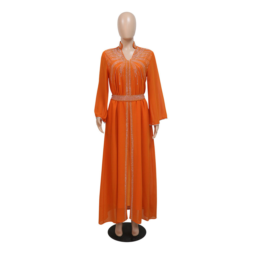 Marokko Party Kleid Frauen Muslimischen Abaya Stehkragen Mode Dubai Abayas Diamant Kaftan Elegante Robe Vestidos Türkei Kleid