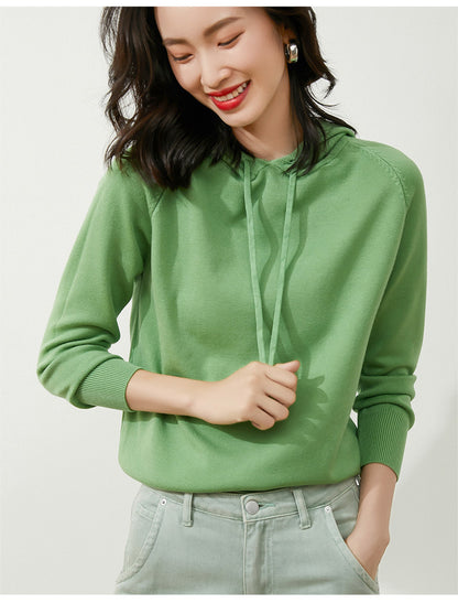 Women's Autumn and Winter New Casual Hoodies Sport Loose Hooded Knitted Hoodie Pullover Sweater