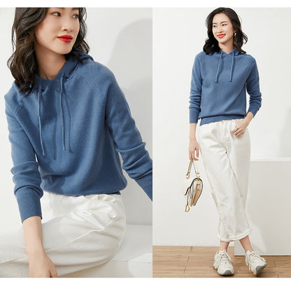 Women's Autumn and Winter New Casual Hoodies Sport Loose Hooded Knitted Hoodie Pullover Sweater