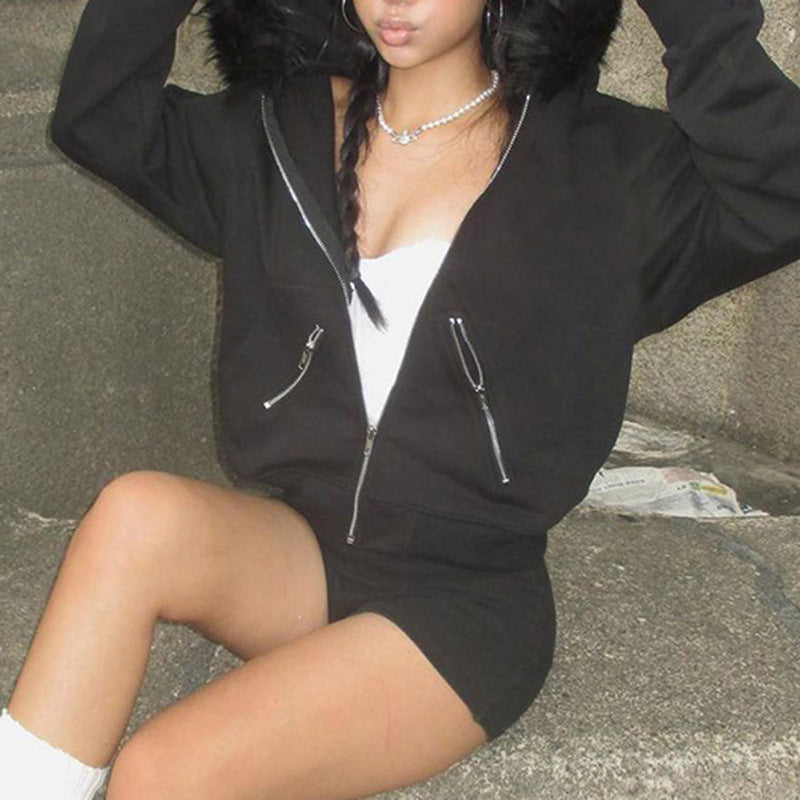 AltGoth Dark Academia Gothic Sweatshirt Women Streetwear Harajuku Vintage Y2k E-girl Cyber Punk Fur Collar Loose Cardigan Tops.