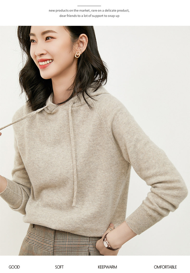 Women's Autumn and Winter New Casual Hoodies Sport Loose Hooded Knitted Hoodie Pullover Sweater.