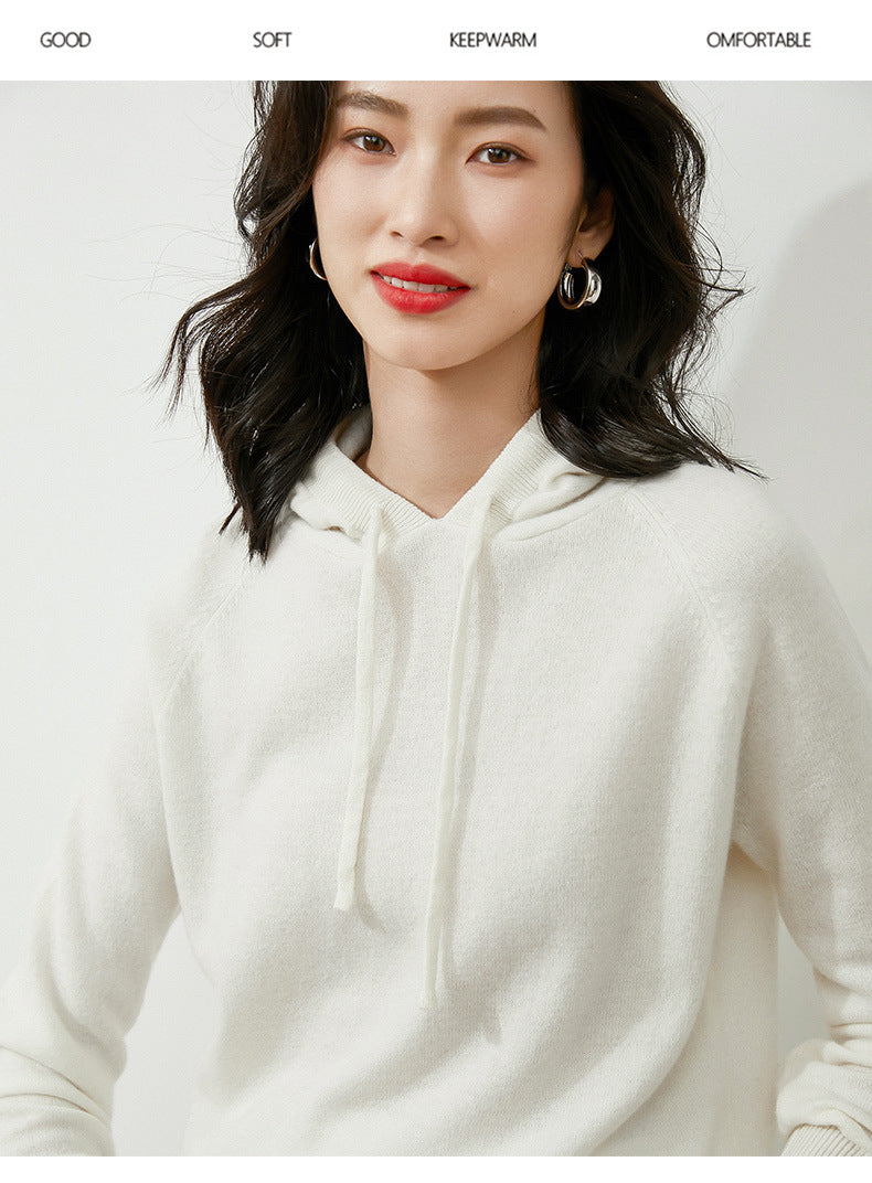 Women's Autumn and Winter New Casual Hoodies Sport Loose Hooded Knitted Hoodie Pullover Sweater