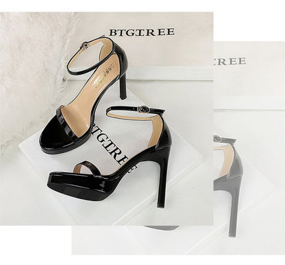 Luxury Women 11 cm Heels Sandals Women pumps Peep Toe High Heels Patent leather Stiletto Lady Sandals Summer Shoes Platform Heel