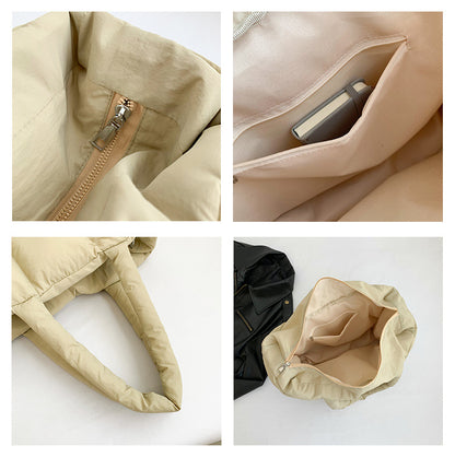 Women Tote Handbags Quilted Plaid Bag Retro Trendy Checkered Waterproof Shoulder Bag Solid Color Winter Soft Large Capacity Bags.