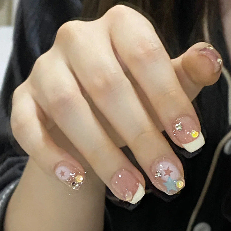 24pcs Detachable Short Press on Nails Y2k rhinestone False Nails with Glue Ballet Sweet Cool Girls Artificial False Nails Tips.