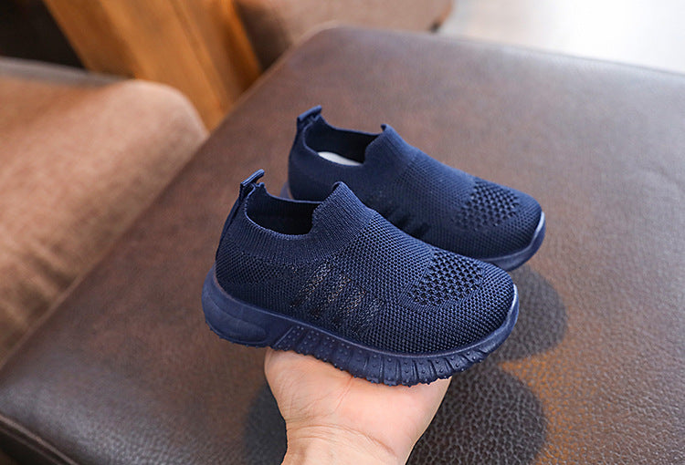 Kids Spring and Autumn Striped Knitted Sneakers Tennis Casual Shoes Children Breathable Girls Boys Slip-on Running Sports Shoes.