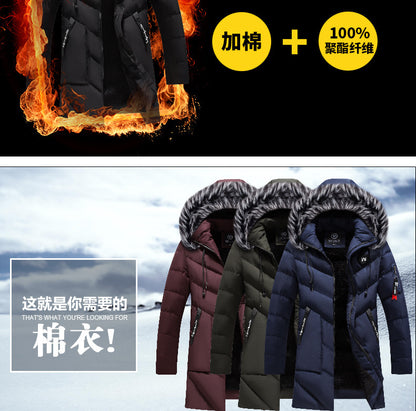 Male Solid Cotton Outwear Coats Men's Thick Fleece Winter Jacket Fashion Fur Hooded Warm Cooton Parka Windbreaker Plus Size 6XL.