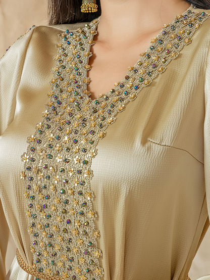 Eid Muslim Kleid für Frauen Ramadan Jalabiya Spitze Diamant Party Kleider Abaya Lange Robe Marokko Dubai Kaftan Vestidos Largos 2025.