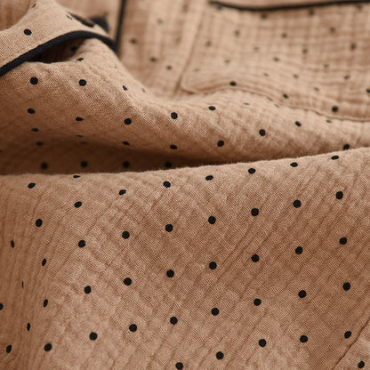 2025 Spring and Autumn New Women's Pajama Set 100%cotton crepe long-sleeved trousers two-piece polka dot cute home wear thin set.