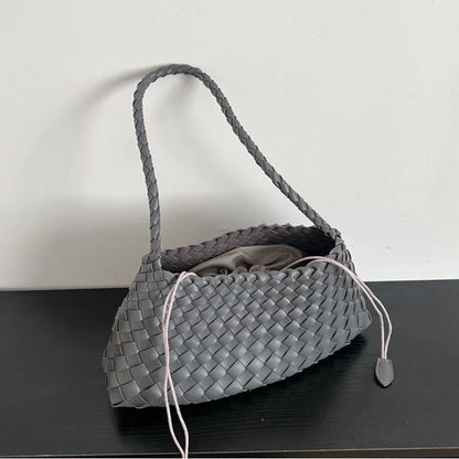 PU Hand-Woven women's Bag, Vegetable Basket Sailboat Bucket bag, Casual Vacation Handbag Shoulder Bag.