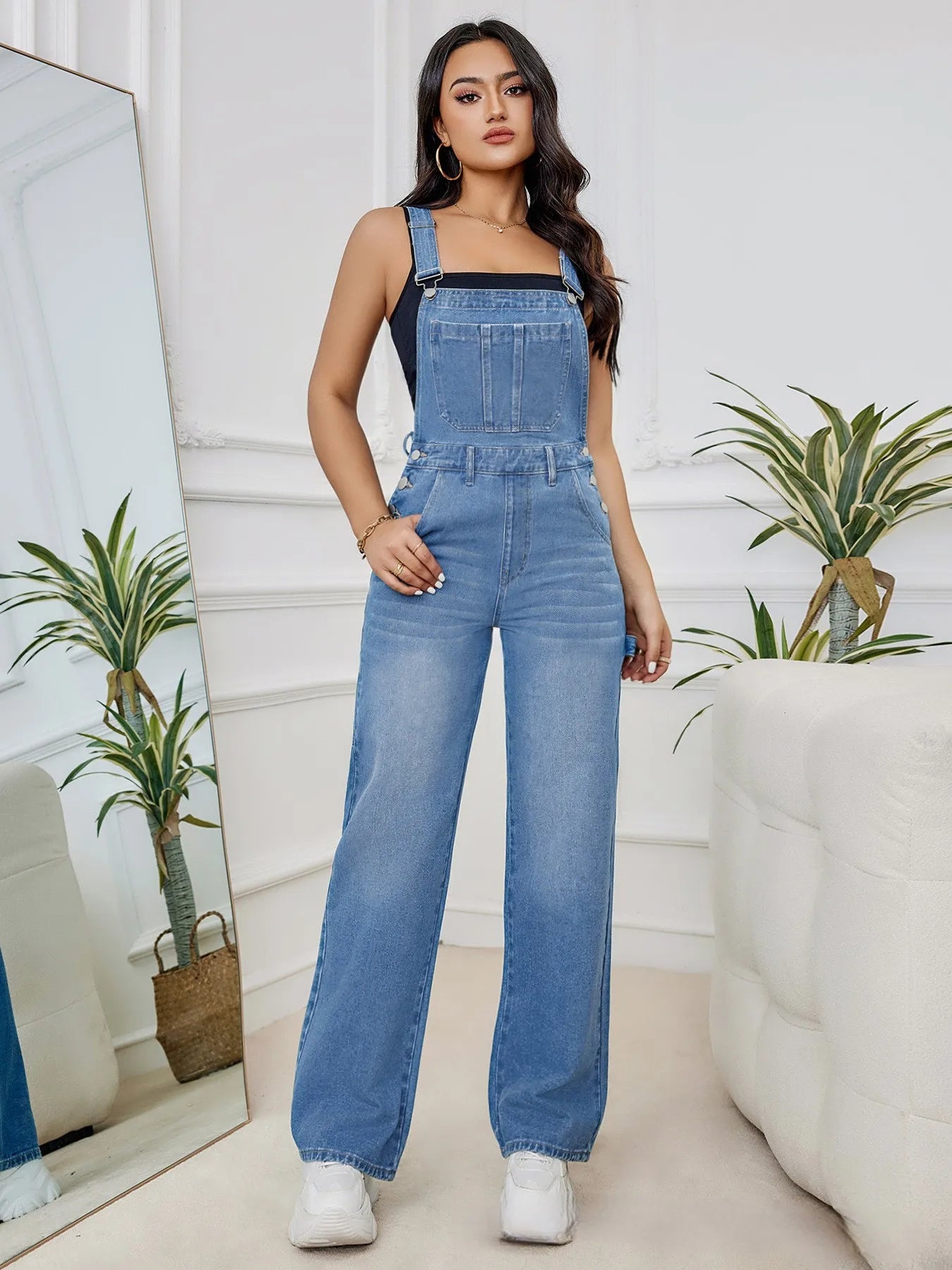 Hot Sale Womens Denim Bib Jumpsuits Casual Sleeveless Adjustable Straps Loose Baggy Cargo Jean Overalls Y2K Jumpers With Pockets.