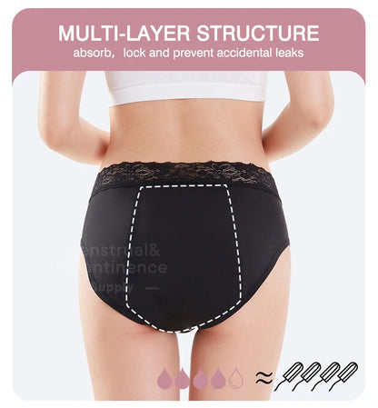 Mid-Waist Period Underwear for Women 4-Layer Anti-Leakage Super Absorbent Menstrual Panties for Daily Use Sports.