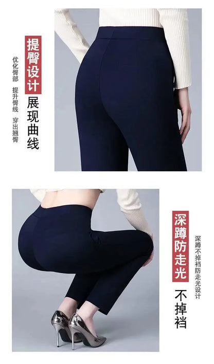 Büro Dame Feste Big Size 6XL Alle-spiel Bleistift Hosen Frühling Herbst Mode Frauen Elastische Hohe Taille Taschen Gerade hosen.