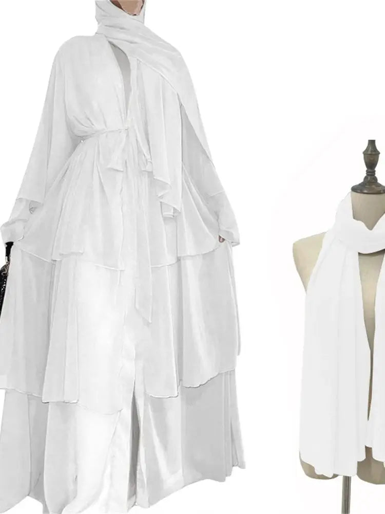 Summer Open Chiffon Khimar Kimono Abaya Dubai Luxury 2024 Muslim Sets Modest Kaftan Hijab Dresses For Women Islam Kebaya Damen