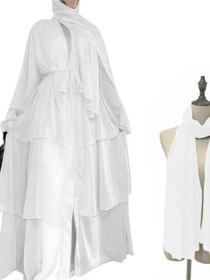 Summer Open Chiffon Khimar Kimono Abaya Dubai Luxury 2024 Muslim Sets Modest Kaftan Hijab Dresses For Women Islam Kebaya Damen