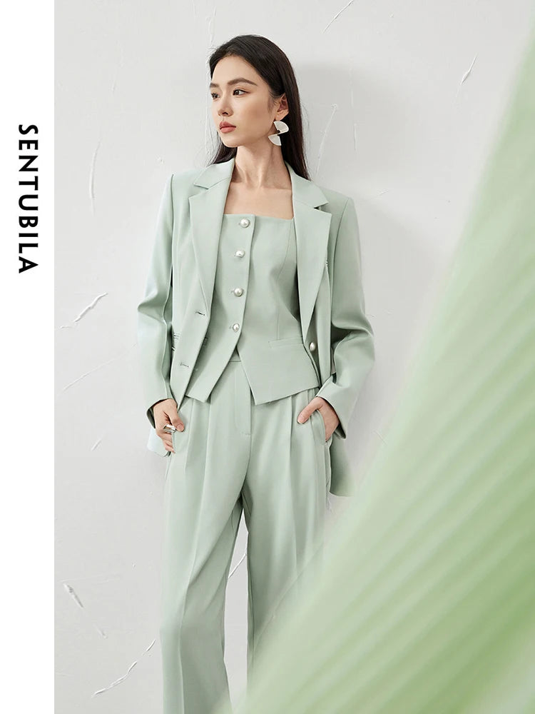 SENTUBILA 3 Piece Blazer Pant Suit Sets Women 2025 Autumn Suit Jacket Waistcoat Dress Pant Office Outfit Matching Set 141Z53565.