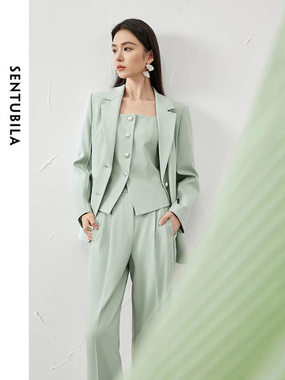 SENTUBILA 3 Piece Blazer Pant Suit Sets Women 2025 Autumn Suit Jacket Waistcoat Dress Pant Office Outfit Matching Set 141Z53565.