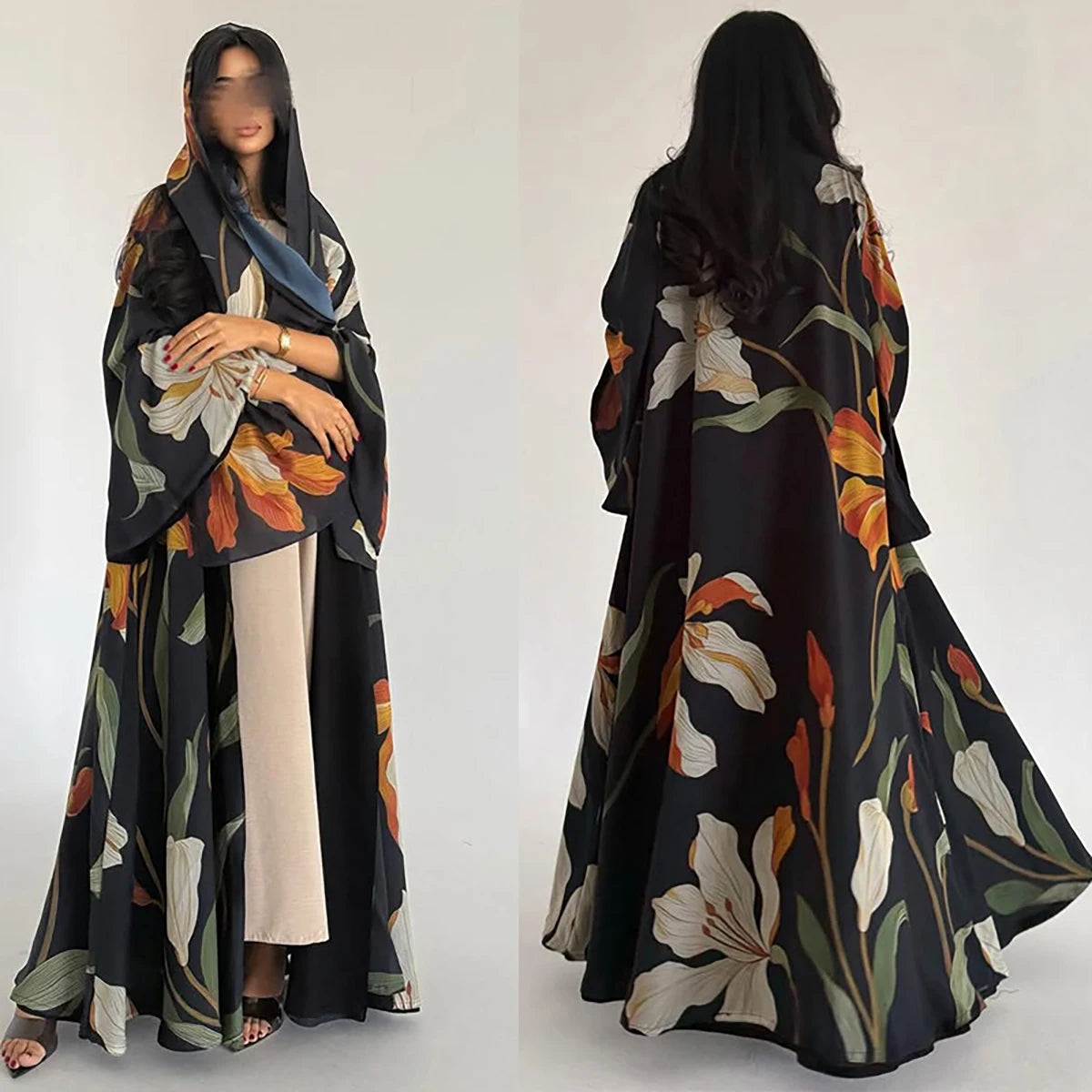 Uni Dubai Fashion Floral Print Open Abaya Muslim Elegant Cardigan With Hijab Scarf 2025 Feminine Clothes.