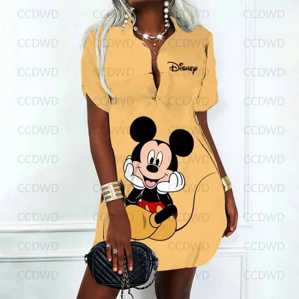 Disney Neu in figurbetontem Kleid, modisch, elegant, lässig, Damenkleider, Sommerkleider, Damen 2025, Angebot mit V-Ausschnitt, Poloshirts, Y2k Mickey