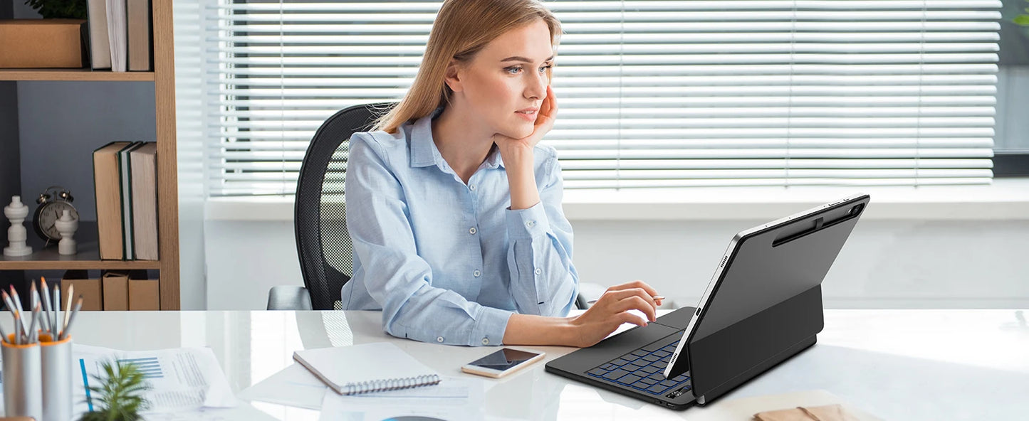 Magic Keyboard For Samsung Galaxy Tab S7 Plus S8 S9 + FE 11 12.4 inch Trackpad Backlit floating Adjustable angle with Pen Holder.