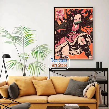 Tanjiro Kamado Nezuko Kamado Inosuke Shinobu Kocho Demon Slayer Poster Canvas Painting Wall Pictures Home Room Decor Anime Gifts.
