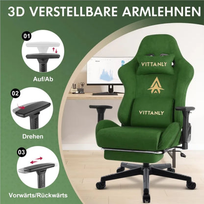 Kitinjoy Gaming-Stuhl, ergonomischer Bürostuhl, Schreibtischstuhl mit Lordosenstütze, höhenverstellbar, mit natürlichem Wild-Computerstuhl