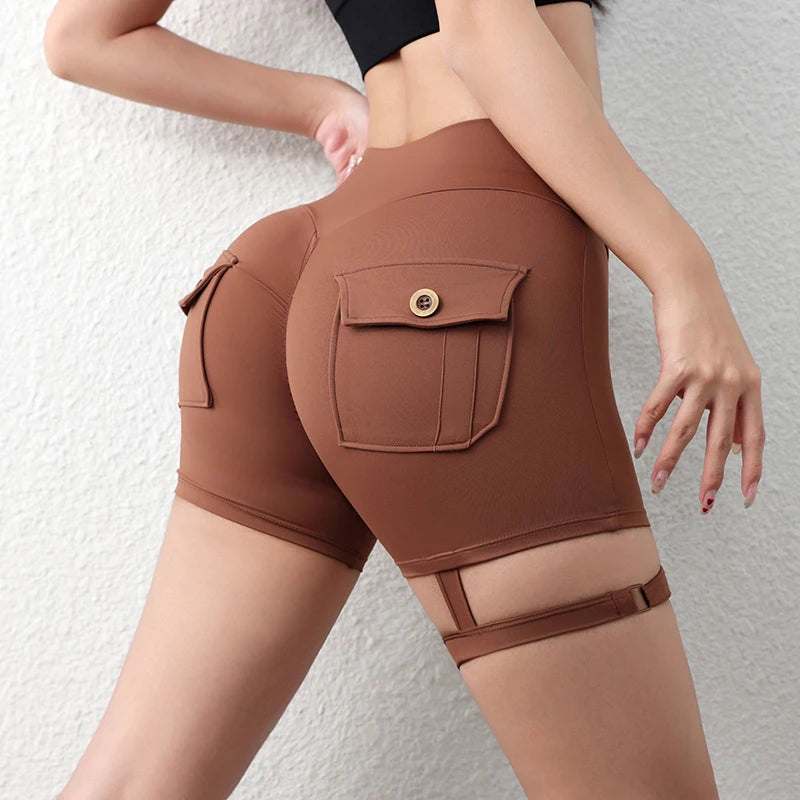 New Workout Fitness Training High Waist Scrunch Butt Seamless Sports Yoga Biker Shorts With Pocket For Women.