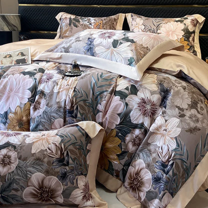 Floral Print 600TC Egyptian Cotton Bedding Queen King Comforter Cover Soft Duvet Cover Set Flat/Fitted Bed Sheet Pillowcases