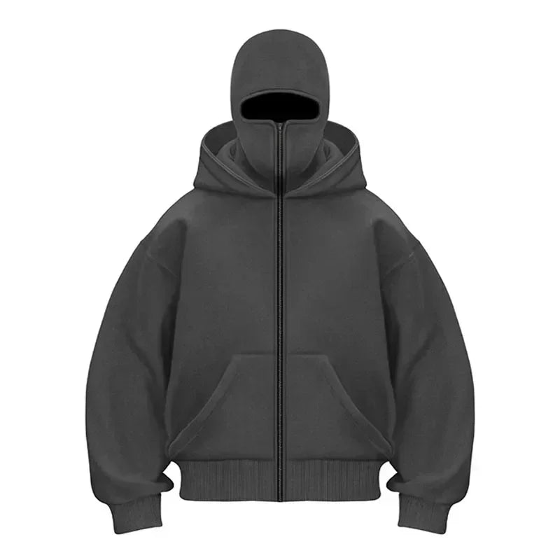 Sturmhaube Herren Kapuzenpullover mit Reißverschluss, Winter, warm, lässig, Y2K mit Kapuze, Gesichtsmaske, Reißverschluss-Design, Sportjacke, Outdoor-Aktivitäten.